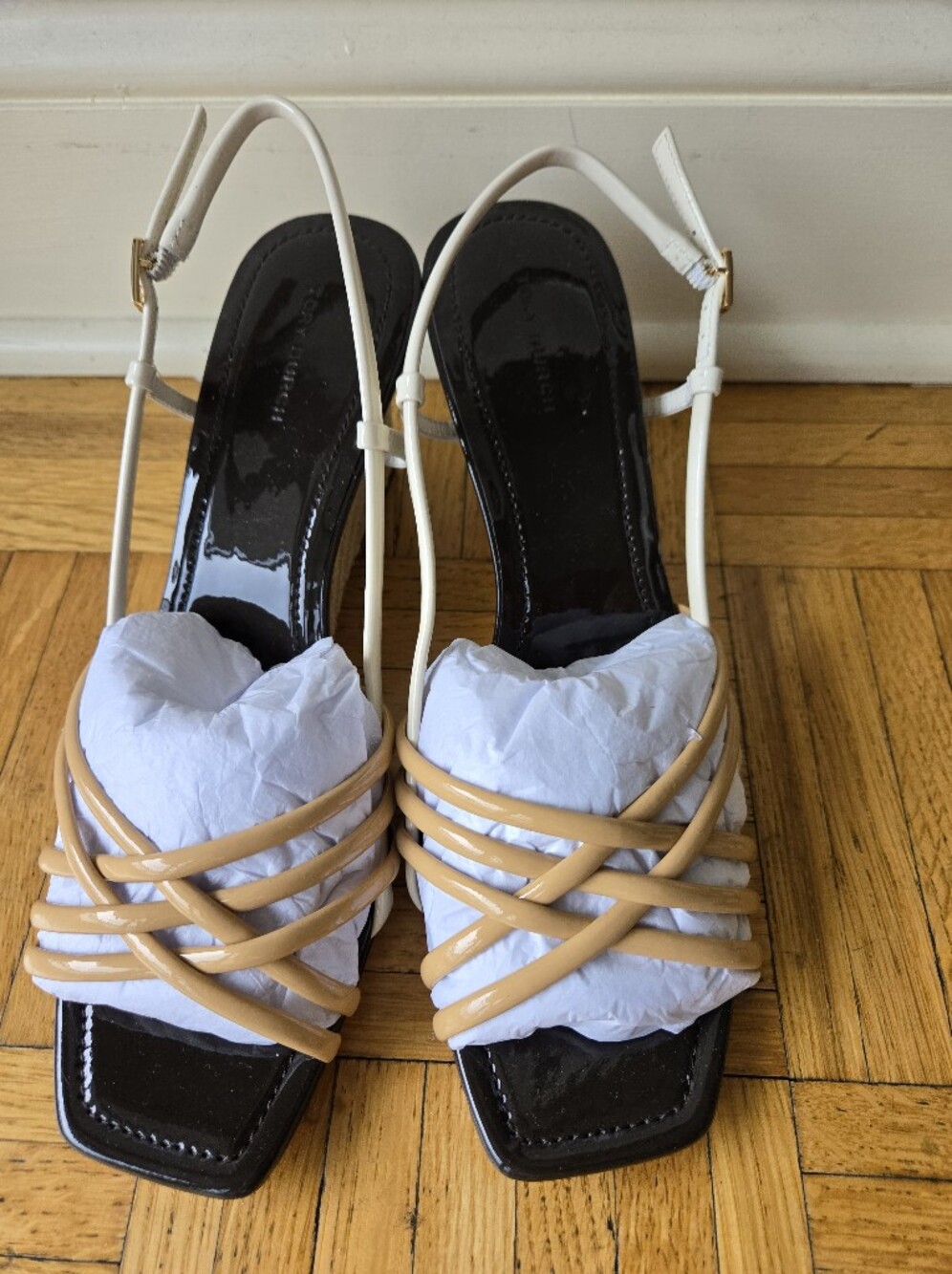 Brand New Never Been Worn Tory Burch Two-Tone Patent Strappy Heels